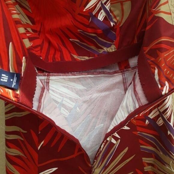 Gap Dress Vacation Island Strapless A-line Fit & Flare Tropical Palm Maroon Sz 6 - Picture 8 of 8